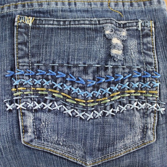 Pepe Jeans London Distressed Blue Fade Vintage Pocket Folk Art Boot, Size 12 - Picture 10 of 12